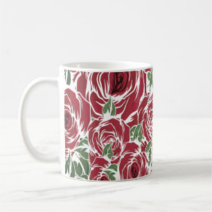 Elegant  Roos Patroon - Rood & Groen Bloemen Koffiemok