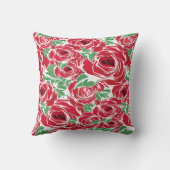 Elegant  Roos Patroon - Rood & Groen Bloemen Kussen (Achterkant)