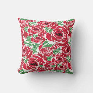 Elegant Roos Patroon - Rood & Groen Bloemen Kussen
