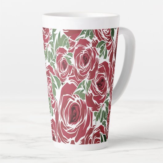 Elegant  Roos Patroon - Rood & Groen Bloemen Latte Mok (Rechterhoek)