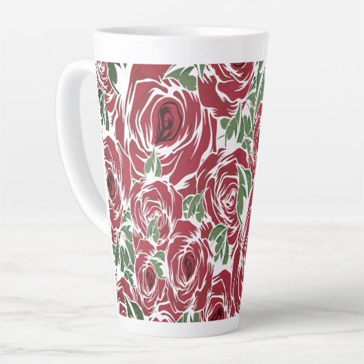 Elegant  Roos Patroon - Rood & Groen Bloemen Latte Mok (Linkerhoek)