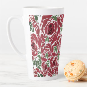 Elegant Roos Patroon - Rood & Groen Bloemen Latte Mok