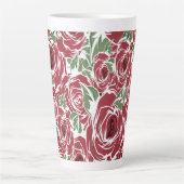 Elegant  Roos Patroon - Rood & Groen Bloemen Latte Mok (Voorkant)