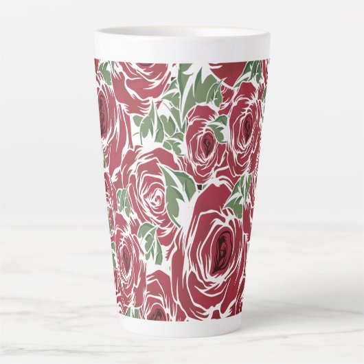 Elegant  Roos Patroon - Rood & Groen Bloemen Latte Mok (Voorkant)