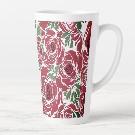 Elegant  Roos Patroon - Rood & Groen Bloemen Latte Mok (Rechts)