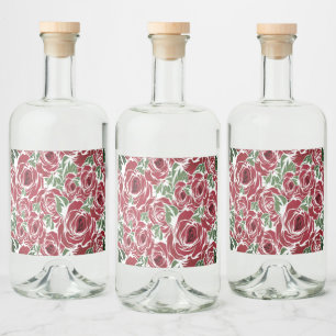 Elegant  Roos Patroon - Rood & Groen Bloemen Likeurfles Etiket