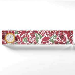 Elegant  Roos Patroon - Rood & Groen Bloemen Naambordje