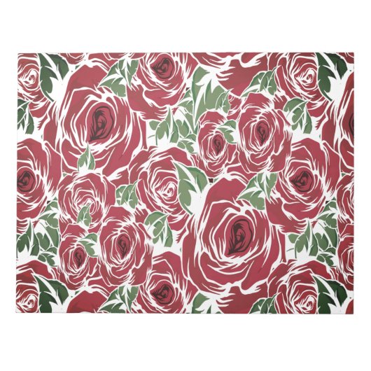 Elegant  Roos Patroon - Rood & Groen Bloemen Notitieblok (Voorkant)