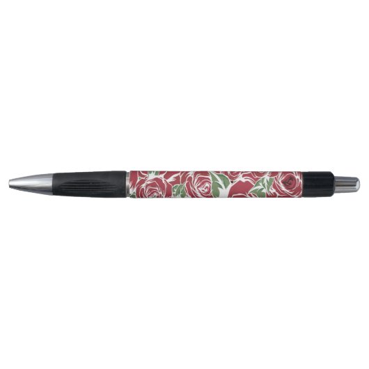 Elegant  Roos Patroon - Rood & Groen Bloemen Pen (Voorkant)