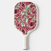 Elegant  Roos Patroon - Rood & Groen Bloemen Pickleball Paddle (Achterkant)