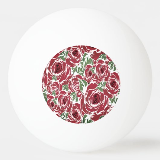 Elegant Roos Patroon - Rood & Groen Bloemen Pingpongbal (Voorkant)