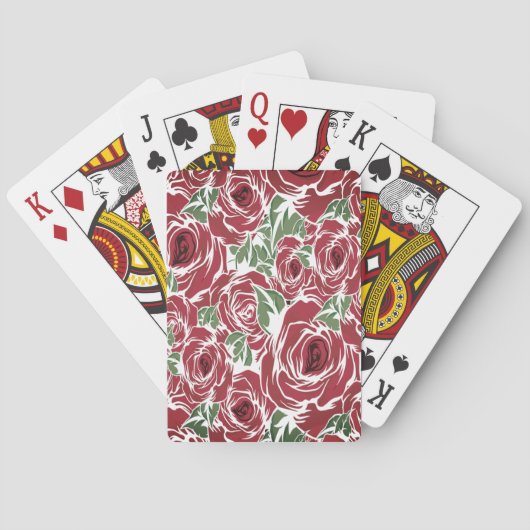 Elegant  Roos Patroon - Rood & Groen Bloemen Pokerkaarten (Achterkant)