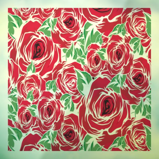 Elegant  Roos Patroon - Rood & Groen Bloemen Raamsticker (Vel 3)