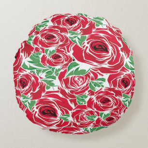 Elegant  Roos Patroon - Rood & Groen Bloemen Rond Kussen