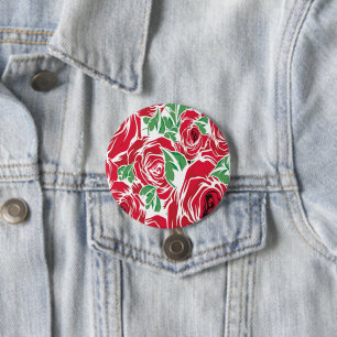 Elegant  Roos Patroon - Rood & Groen Bloemen Ronde Button 7,6 Cm