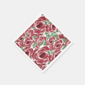 Elegant  Roos Patroon - Rood & Groen Bloemen Servet (Hoek)