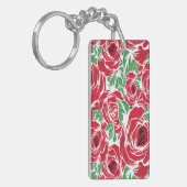 Elegant  Roos Patroon - Rood & Groen Bloemen Sleutelhanger (Voorkant Links)