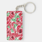 Elegant  Roos Patroon - Rood & Groen Bloemen Sleutelhanger (achterkant)