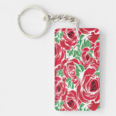 Elegant  Roos Patroon - Rood & Groen Bloemen Sleutelhanger (Voorkant)