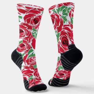 Elegant  Roos Patroon - Rood & Groen Bloemen Sokken