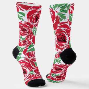 Elegant Roos Patroon - Rood & Groen Bloemen Sokken