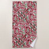 Elegant  Roos Patroon - Rood & Groen Bloemen Strandlaken (Voorkant)