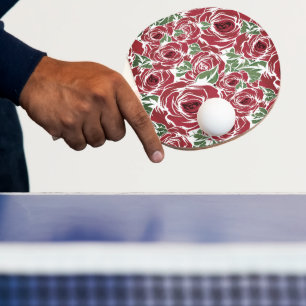 Elegant Roos Patroon - Rood & Groen Bloemen Tafeltennisbatje