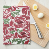 Elegant  Roos Patroon - Rood & Groen Bloemen Theedoek (Quarter Fold)