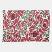 Elegant  Roos Patroon - Rood & Groen Bloemen Theedoek (Horizontaal)