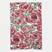Elegant  Roos Patroon - Rood & Groen Bloemen Theedoek (Verticaal)