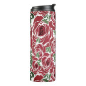 Elegant  Roos Patroon - Rood & Groen Bloemen Thermosbeker (Gedraaid links)