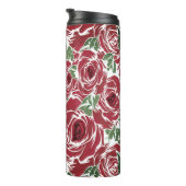 Elegant  Roos Patroon - Rood & Groen Bloemen Thermosbeker (Geroteerd rechts)