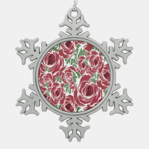 Elegant  Roos Patroon - Rood & Groen Bloemen Tin Sneeuwvlok Ornament