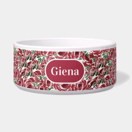 Elegant  Roos Patroon - Rood & Groen Bloemen Voerbakje