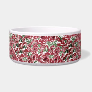 Elegant Roos Patroon - Rood & Groen Bloemen Voerbakje