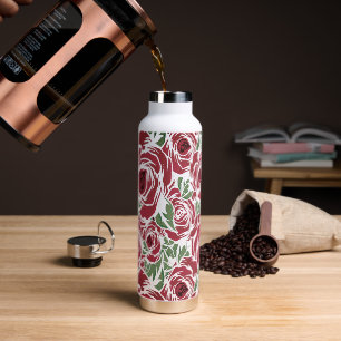 Elegant  Roos Patroon - Rood & Groen Bloemen Waterfles