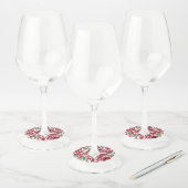 Elegant  Roos Patroon - Rood & Groen Bloemen Wijnglaslabel (Set)