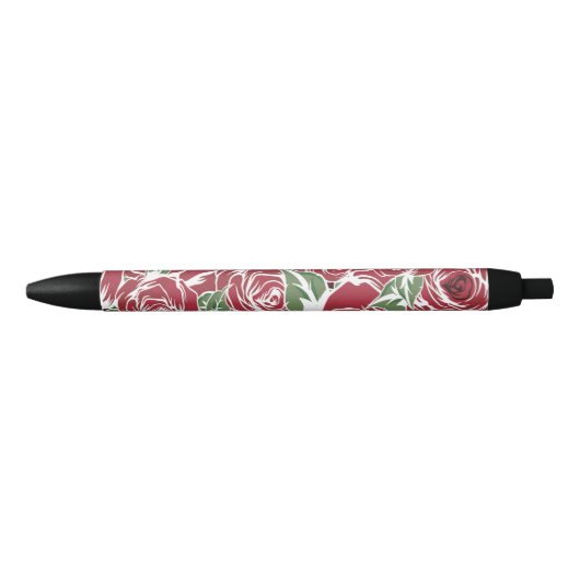 Elegant Roos Patroon - Rood & Groen Bloemen Zwarte Inkt Pen (Voorkant)