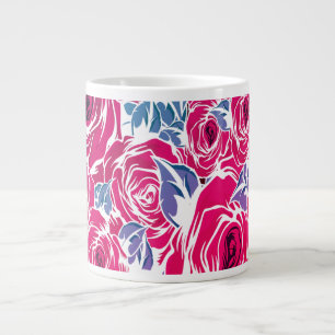 Elegant  Roos Patroon - Rood & Roze Bloemen Grote Koffiekop