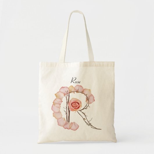 Elegant Roos Petal Letter R Monogram Aangepaste na Tote Bag (Voorkant)