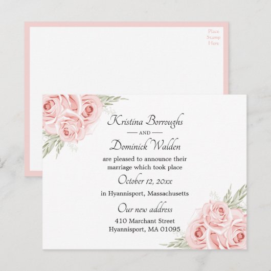 Elegant Roos Pink Floral net getrouwd Anno Aankondigingskaart (Voorkant / Achterkant)