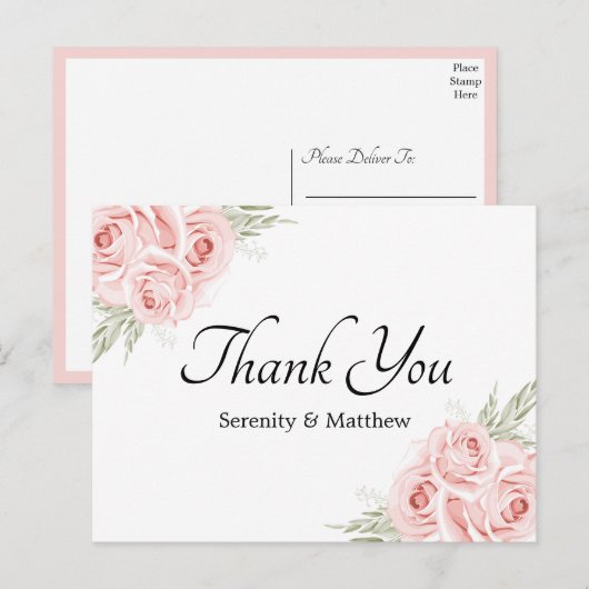 Elegant Roos Pink Floral Weddenschap Hartelijk dan Briefkaart (Voorkant / Achterkant)