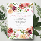 Elegant Roos Pink Peony Floral Moederdag Brunch Uitnodiging Briefkaart