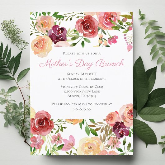 Elegant Roos Pink Peony Floral Moederdag Brunch Uitnodiging Briefkaart