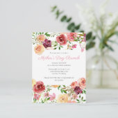 Elegant Roos Pink Peony Floral Moederdag Brunch Uitnodiging Briefkaart (Staand voorkant)