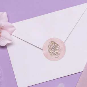 Elegant Roos Pink Vintage Wedding Envelope Seals Ronde Sticker