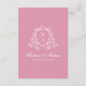 Elegant Roos Quartz Floral Crest Wedding Details Informatiekaartje (Achterkant)