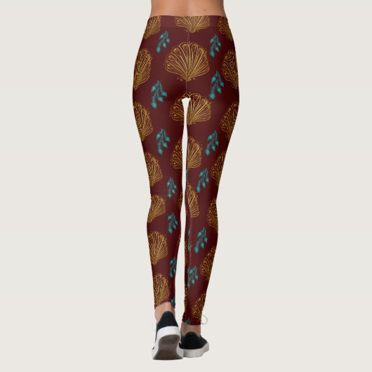 Elegant Roos Red Peacock Fan Pattern Leggings (Achterkant)