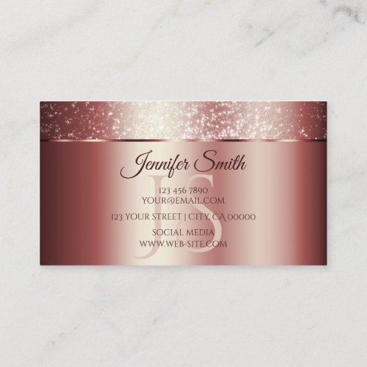 Elegant Roos Red Sparkle Glitter en Initialen Visitekaartje (Achterkant)