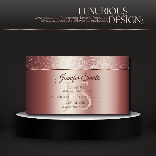 Elegant Roos Red Sparkle Glitter en Initialen Visitekaartje